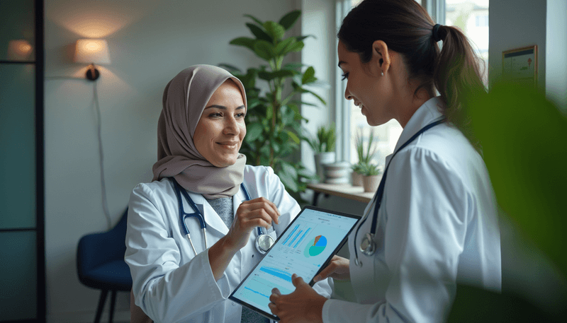 Woman discussing health with doctor