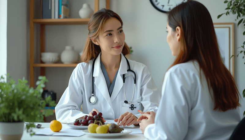 Medical professional explaining grape benefits to patient