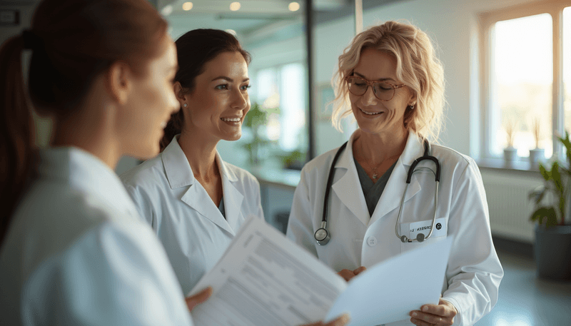 Women supporting each other in healthcare setting