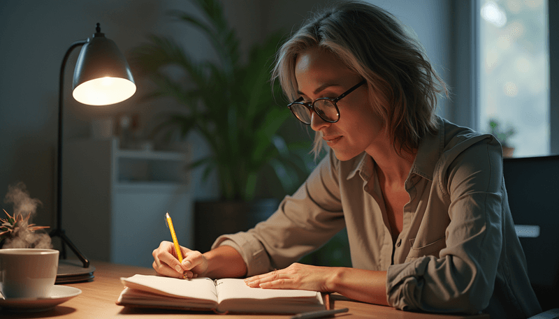 Woman tracking her health goals in a journal