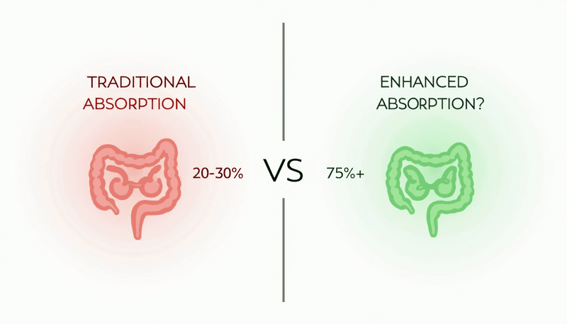 Comparison chart showing absorption rates between traditional and nano supplements