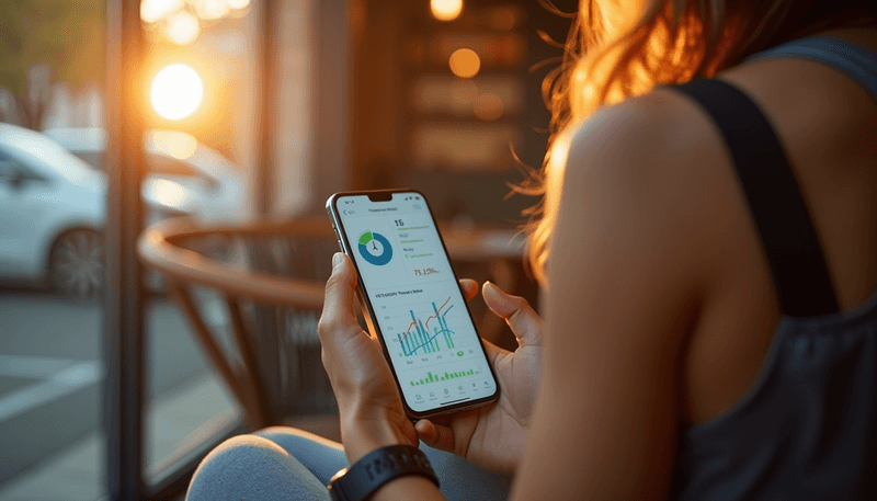 Woman tracking fitness progress on mobile app