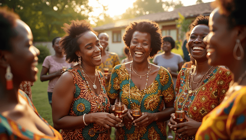 African women in traditional dress celebrating at a cultural ceremony