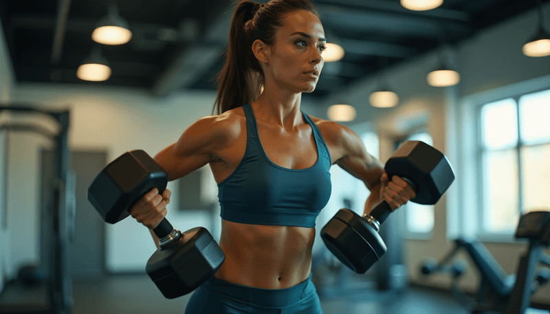 Woman exercising with weights