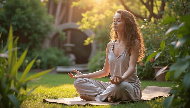 Woman meditating in a peaceful garden