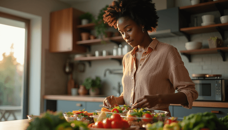 Woman preparing healthy meal within designated eating window